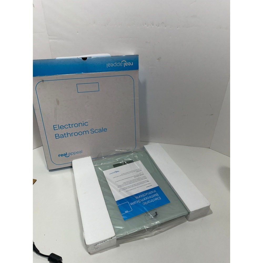 Real Appeal Electronic Bathroom Scale Digital Tempered Glass New in Box‎ Blue